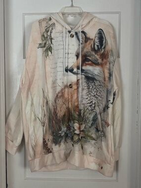 Women's Cream Fox Print Hooded Jacket